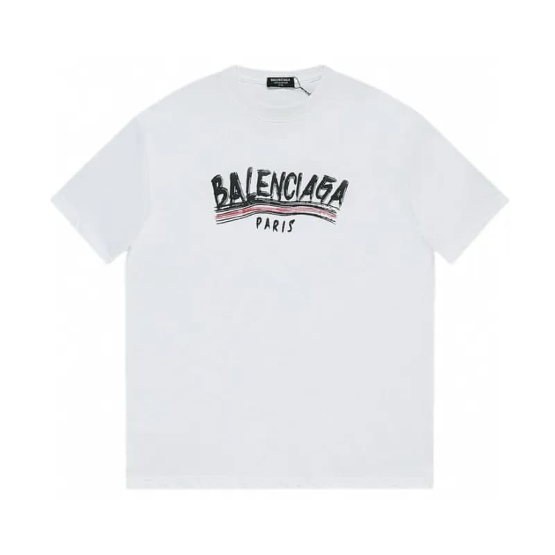Balenciaga Logo Print T-Shirt Distressed White Logo — 白色F165
