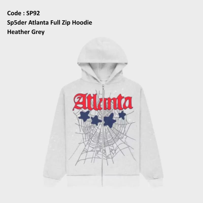 Sp5der Hoodie Spider Web Graphic — Sp92 - Atlanta Full Zip Heather Gray