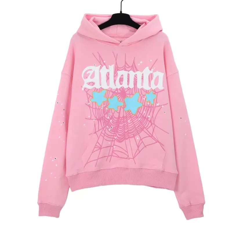 Sp5der Spider Web Hoodie Star Logo Print — 163 pink