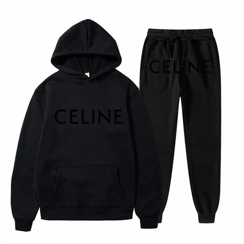 Celine Logo Hoodie and Joggers Set Black Logo