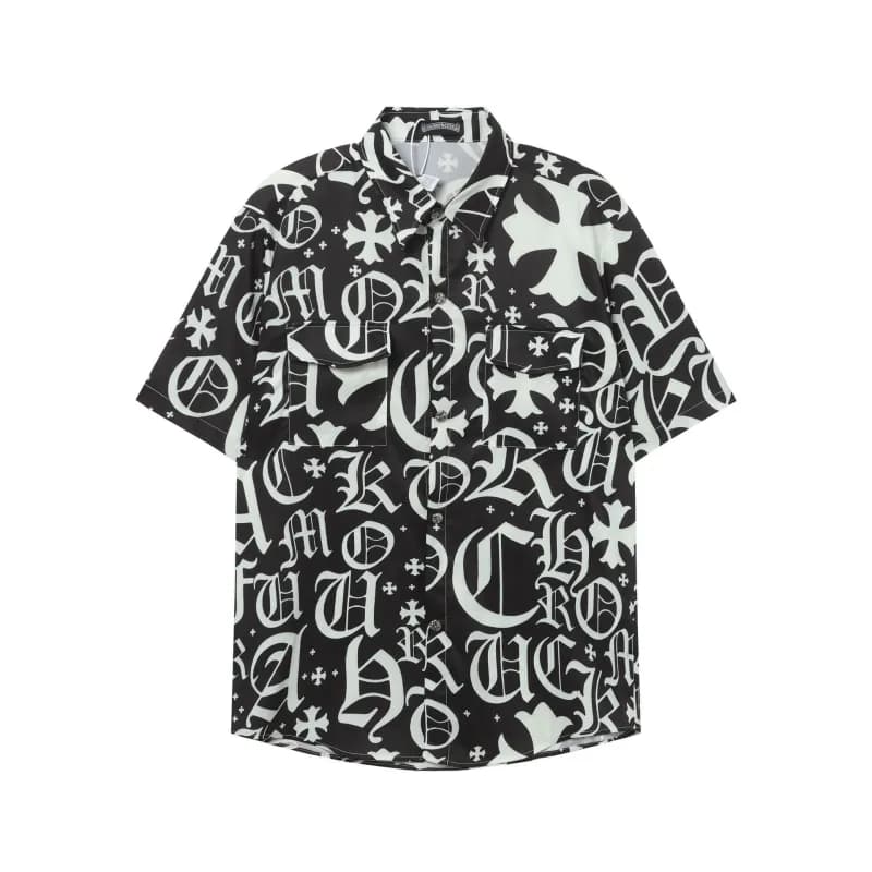 Chrome Hearts Printed Short-Sleeve Shirt Cross & Gothic Letter Print