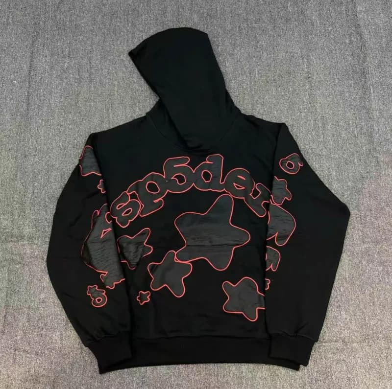 Sp5der Spider Web Hoodie Black with Red Spiderweb Print — 96
