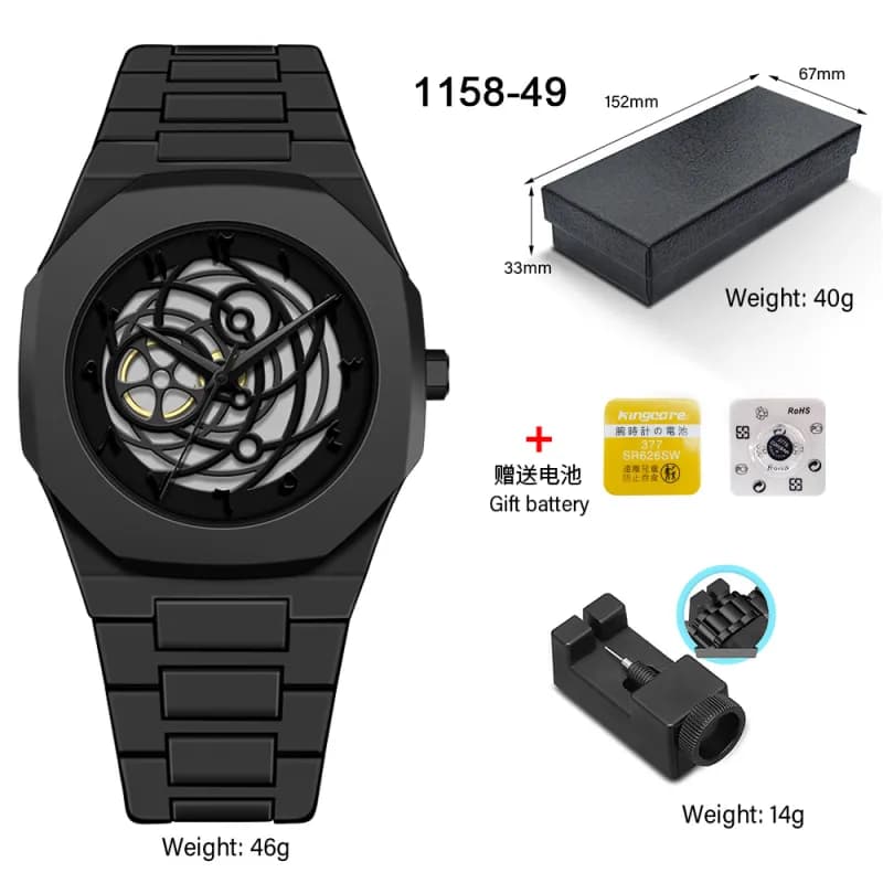 Octagonal Skeleton Watch All-Black