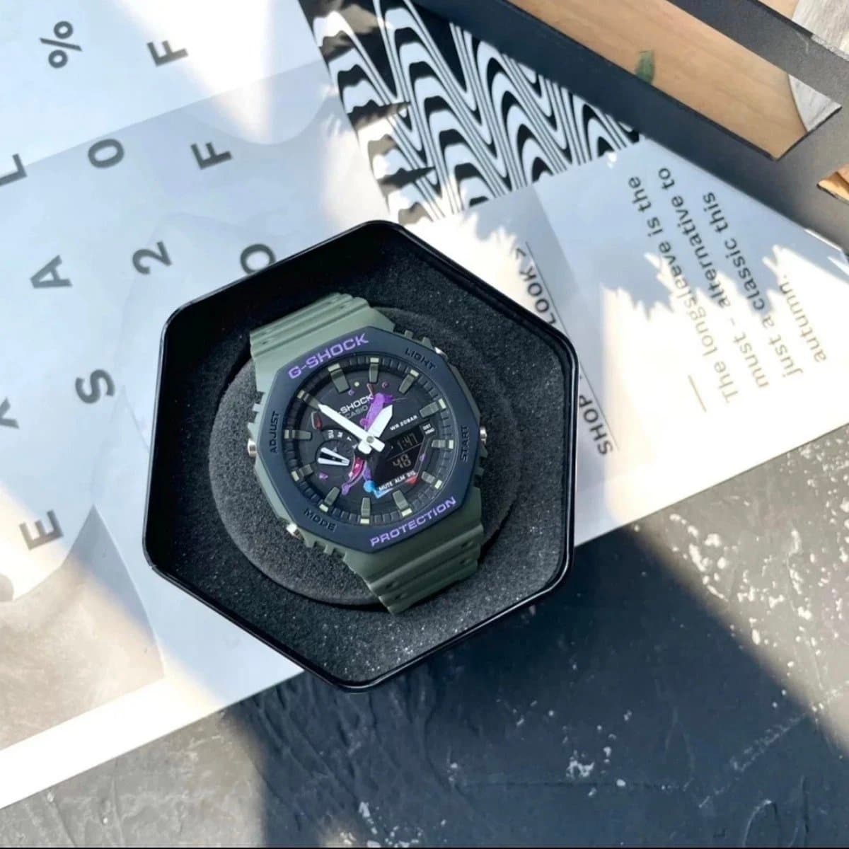 Casio G-Shock GA-2100 Olive Green with Purple Accents
