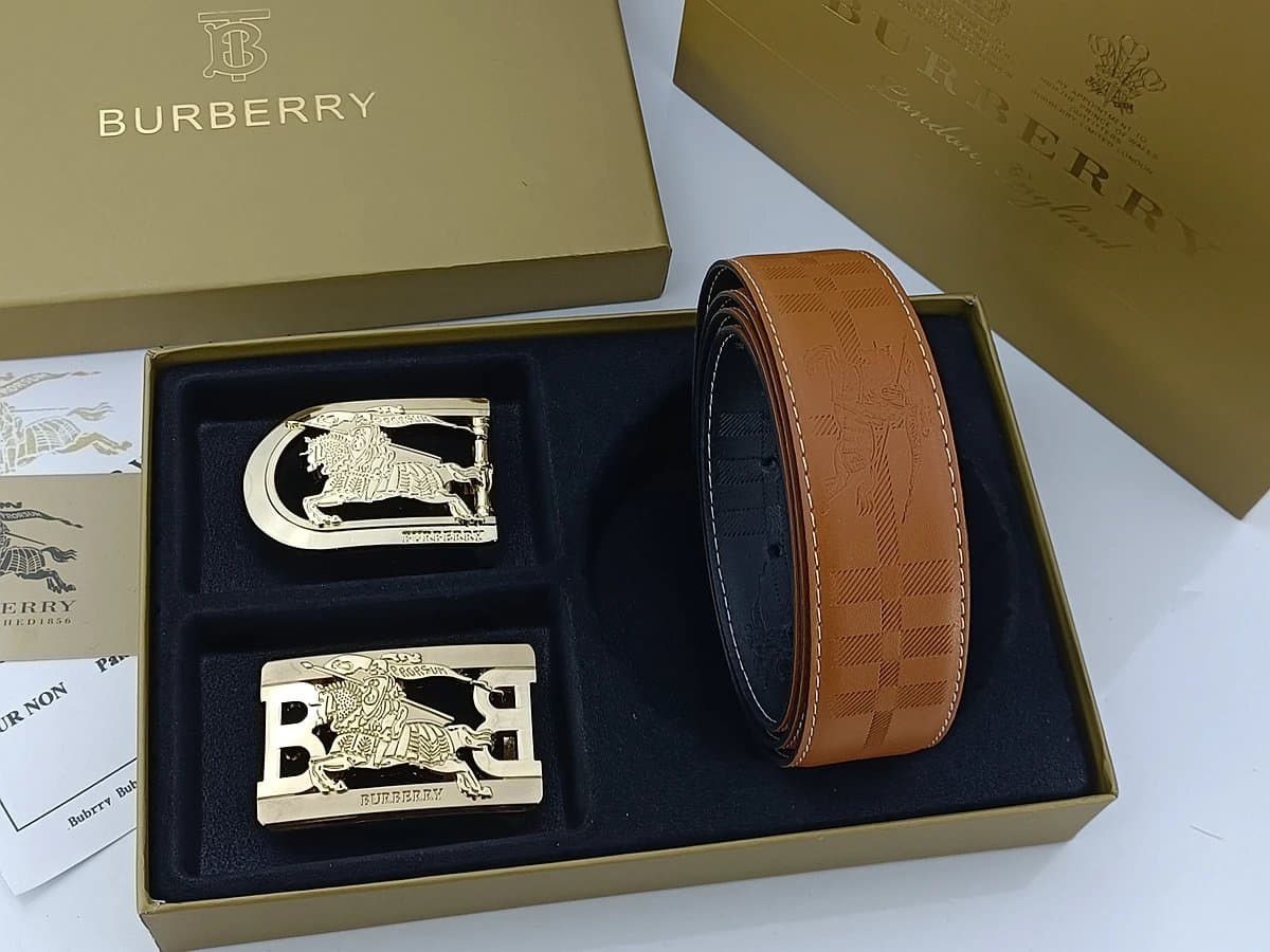 Burberry Reversible Belt Check Print with Equestrian Knight Buckles
