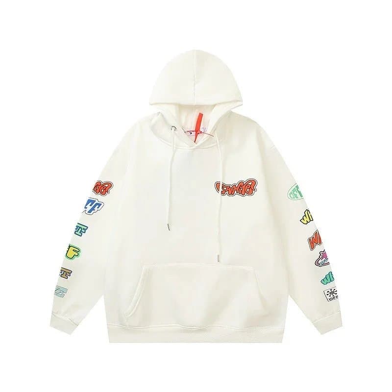 Off-White Hooded Sweatshirt Yellow Industrial Print — A28
