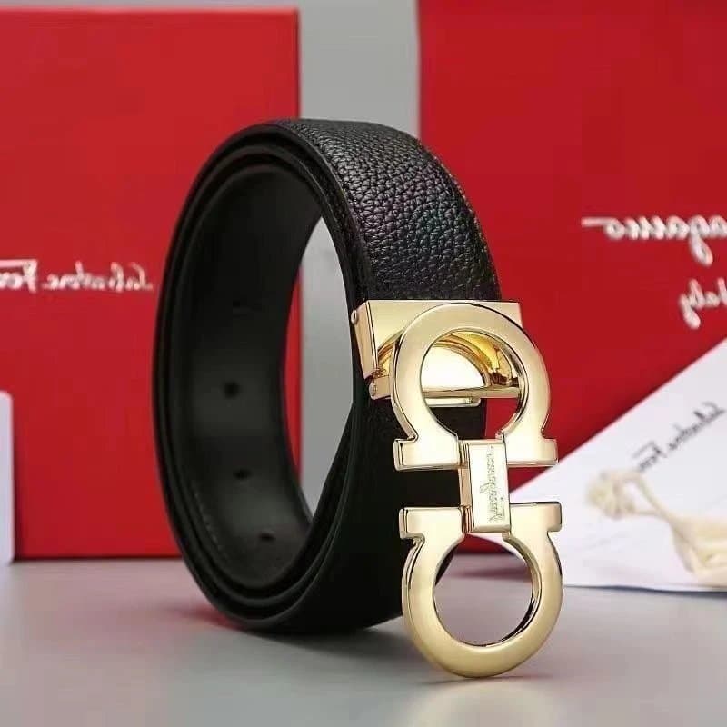 Ferragamo Gancini Belt Embossed Logo — 荔枝纹金扣