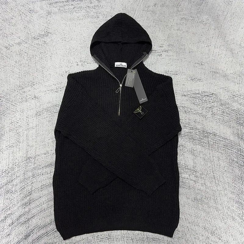 Stone Island Zip-Up Knit Cardigan Light Grey Ribbed — DDSTD-MY-0022
