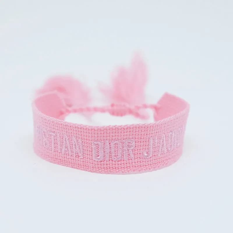 Dior Embroidered Woven Bracelet Pink with Logo