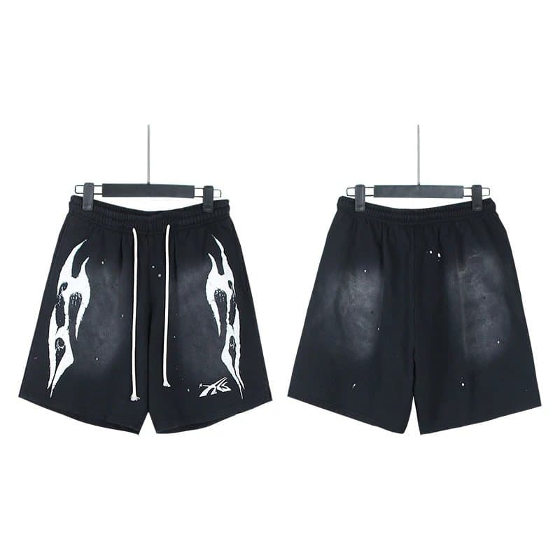 Sp5der Graphic Shorts Flame Print — 779水洗黑