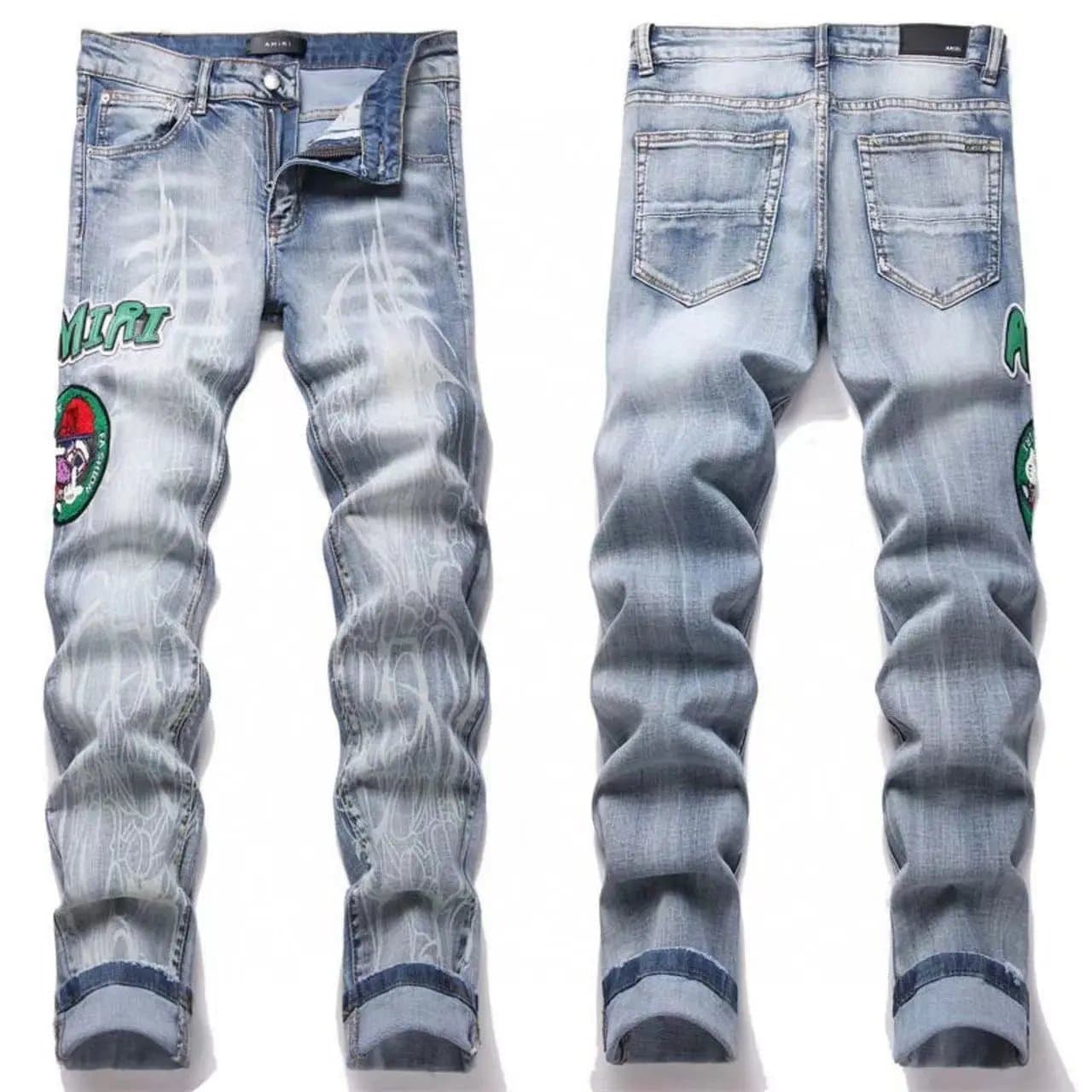 Amiri Distressed Slim Fit Jeans Custom Patchwork & Ripped — M54