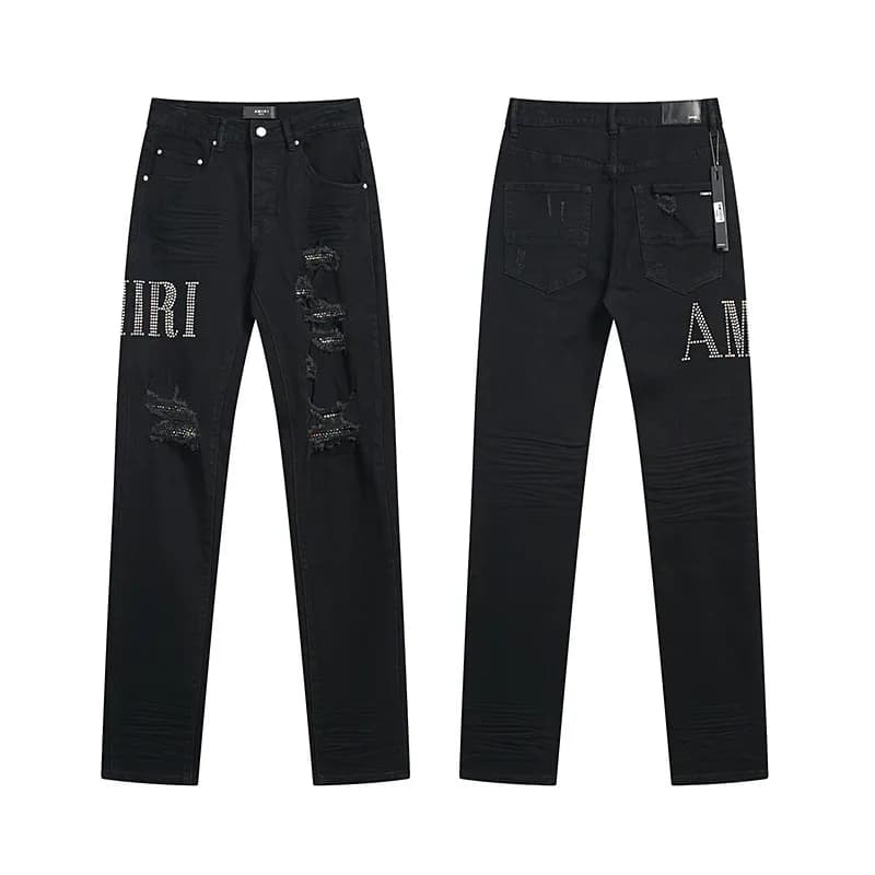 Amiri Distressed Logo Jeans Crystal-Embellished