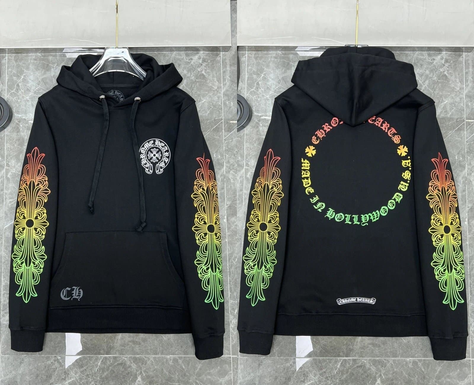 Chrome Hearts Hooded Sweatshirt Rainbow Cross Print