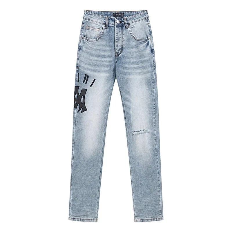Amiri Logo Jeans Distressed Light Wash
