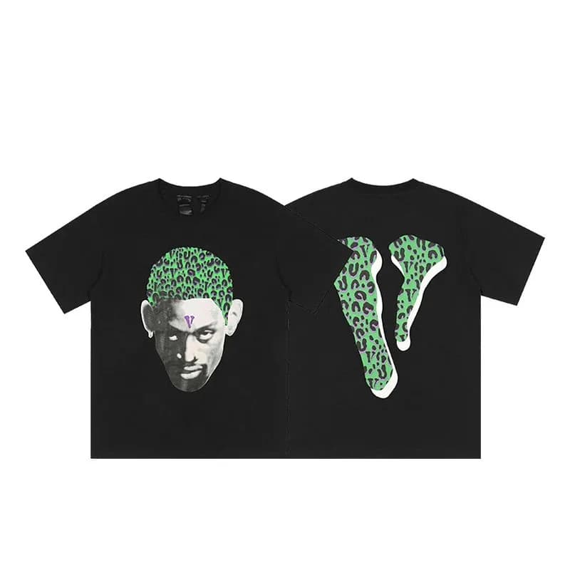 Off-White Graphic Tee Green Leopard Print Face & V Socks