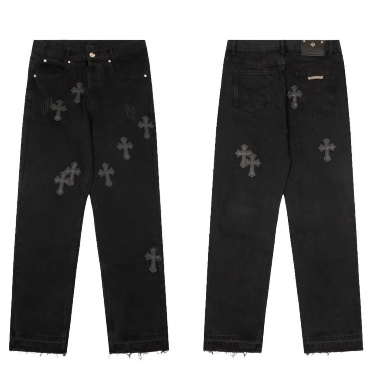 Chrome Hearts Cross Patch Jeans Black Distressed