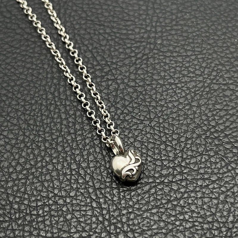 Chrome Hearts Heart Pendant Necklace Flame Motif
