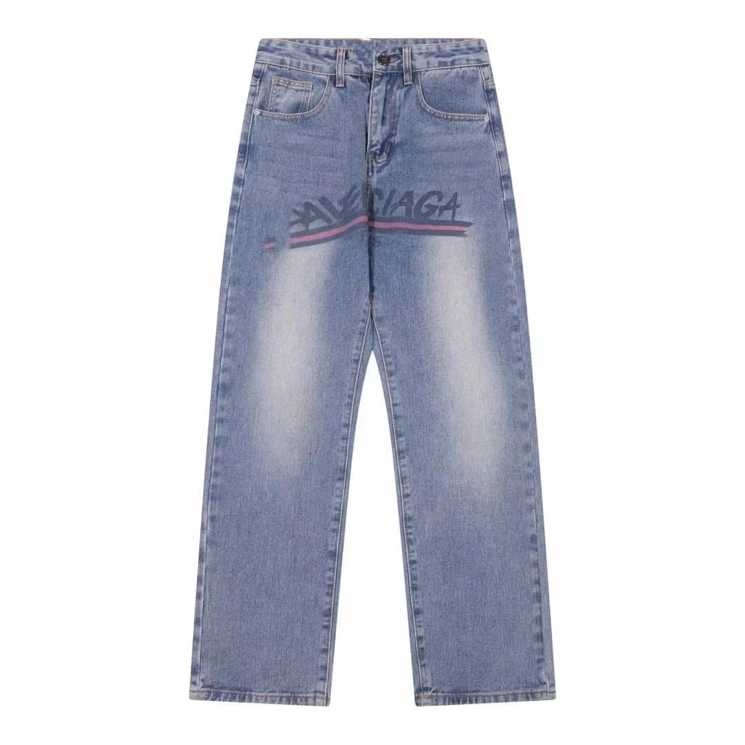 Balenciaga Straight Fit Jeans Logo Embroidery — 493蓝色
