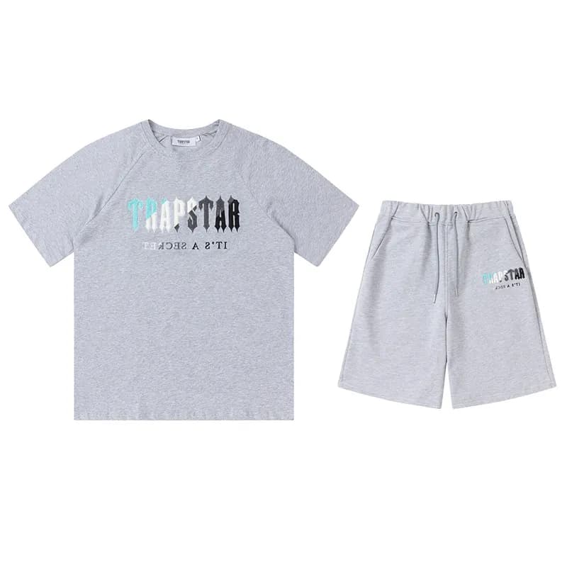 Trapstar Logo Tee & Shorts Set Arch Logo — P604灰色套装