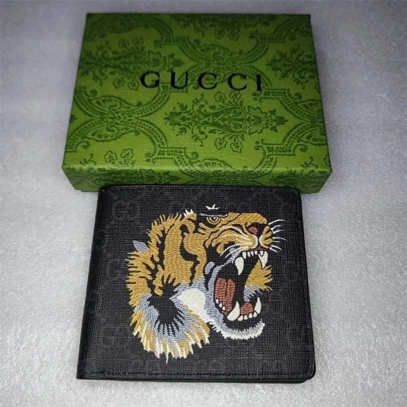 Gucci Tiger-Embroidered Wallet Black Canvas with Embroidered Tiger