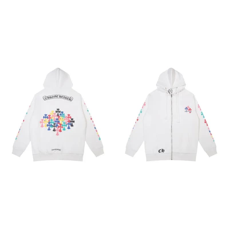 Chrome Hearts Zip-Up Hoodie Multicolor Cross Print