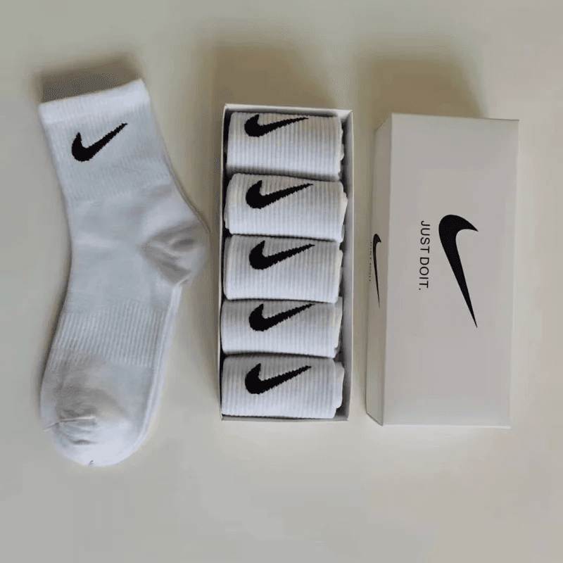 Nike Socks Swoosh Logo Crew — 101014010 (5 pairs White )