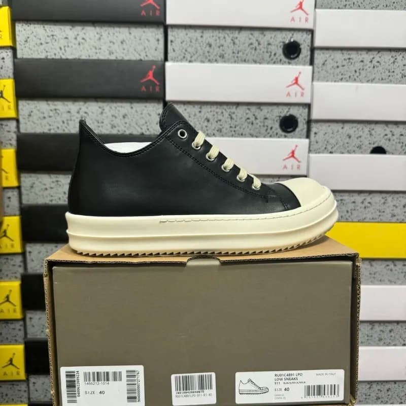Rick Owens Slashed Low Sneaks White/Pink — 黑白皮面