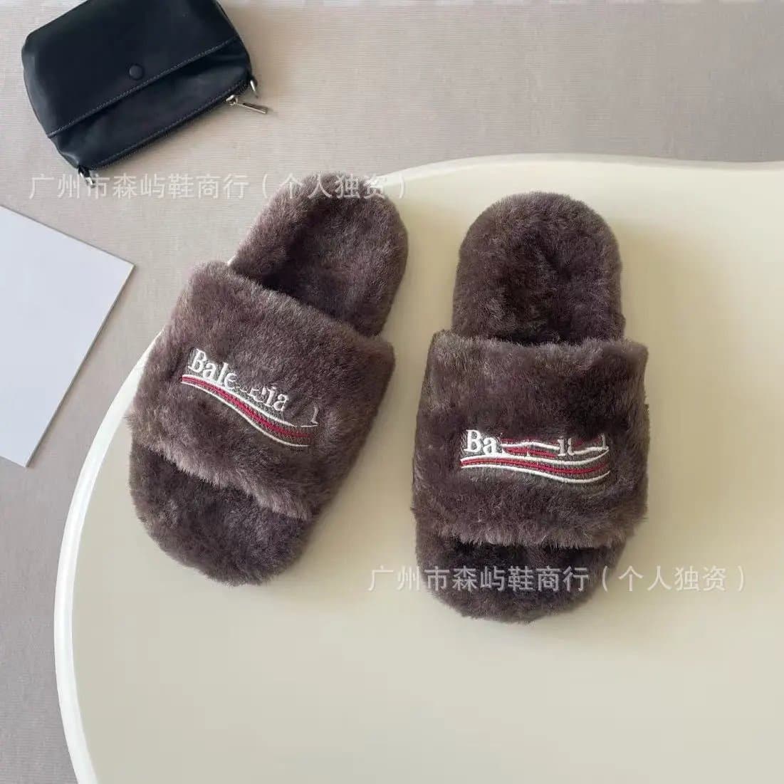Balenciaga Furry Slide Embroidered Logo