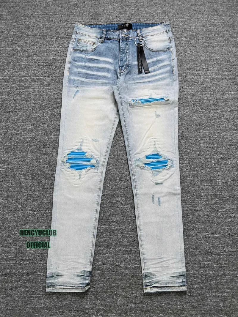 Slim Fit Jeans Distressed Blue Wash