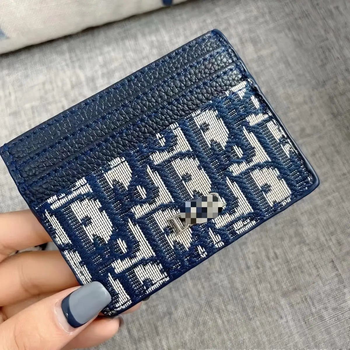 Dior Oblique Card Holder Navy and White Oblique Print
