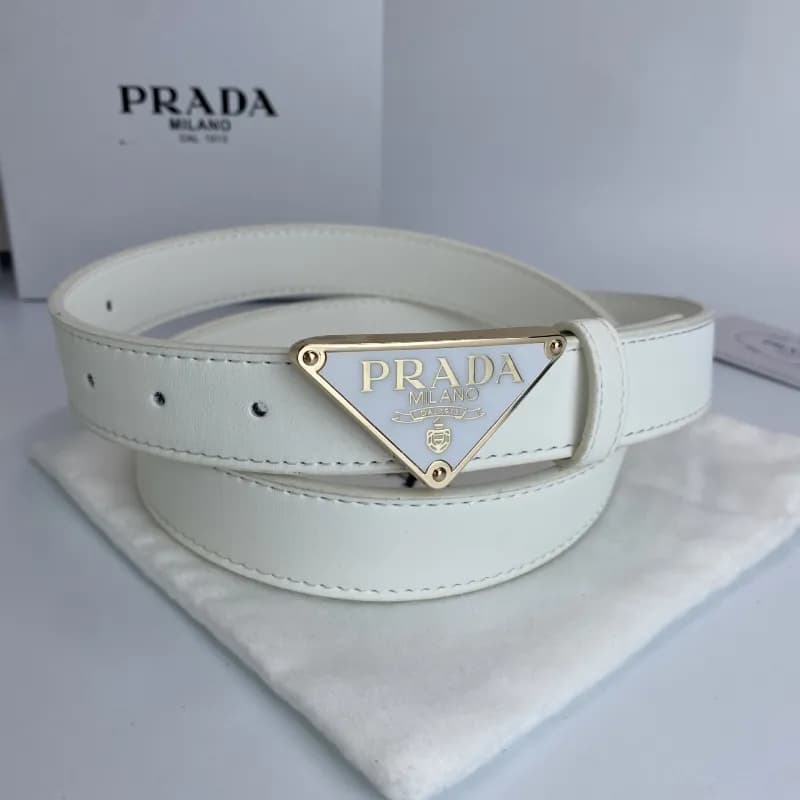 Prada Triangle Logo Belt White Leather