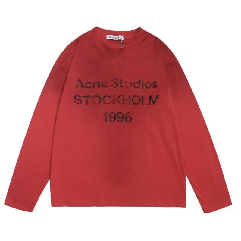 Acne Studios Long Sleeve T-Shirt Embroidered Logo Patch — AC10红色