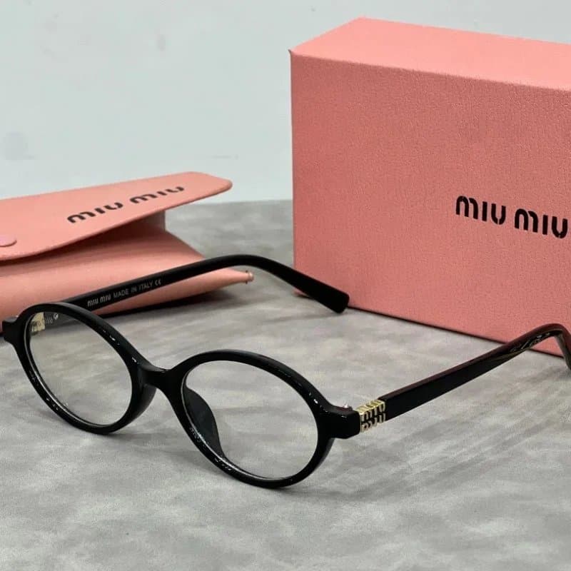 Miu Miu Round Optical Glasses Gold Logo Temples