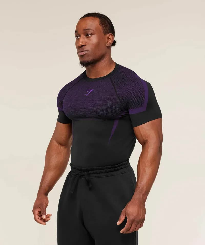 Compression T-Shirt Purple Mesh Panel