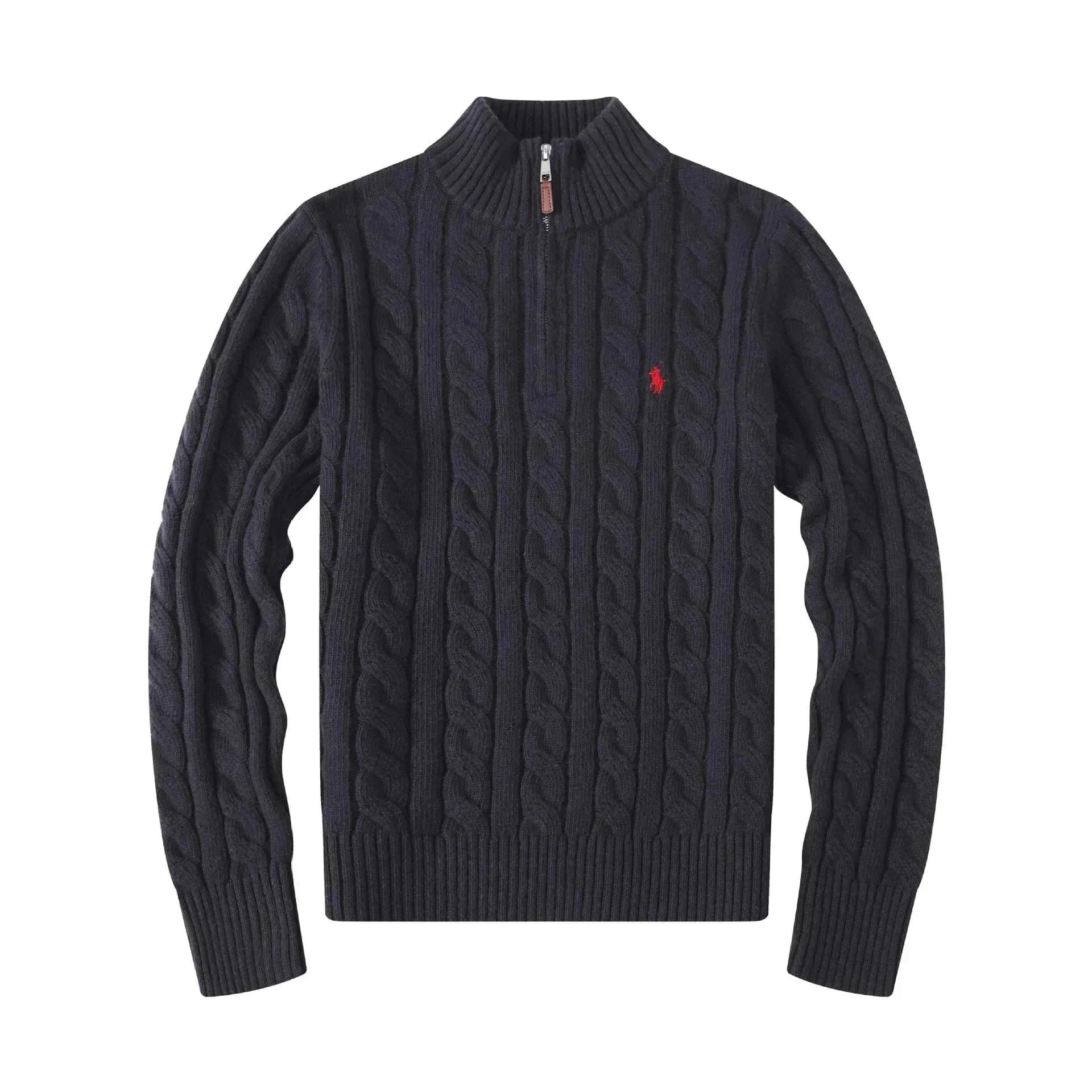 Polo Ralph Lauren Cable Knit Polo Navy — 拉链黑色