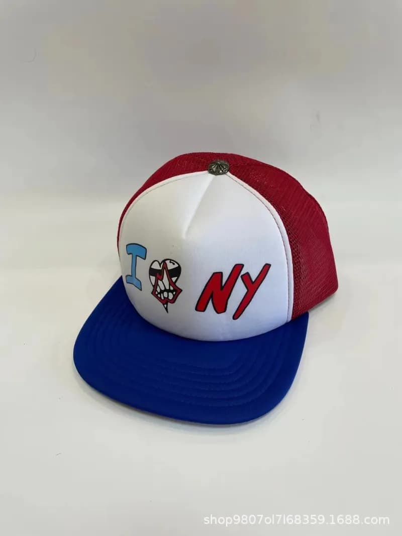 Chrome Hearts Snapback Cap Cross & CH Logo Embroidery — 18 blue background white