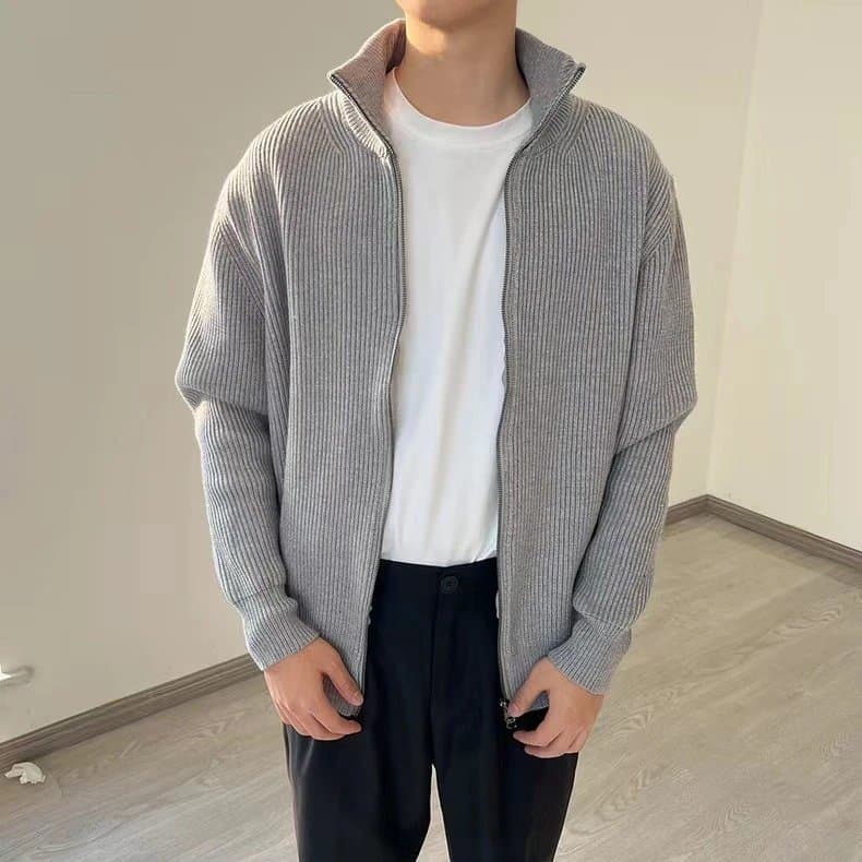 Stone Island Ribbed Zip-Up Cardigan Oversized Fit