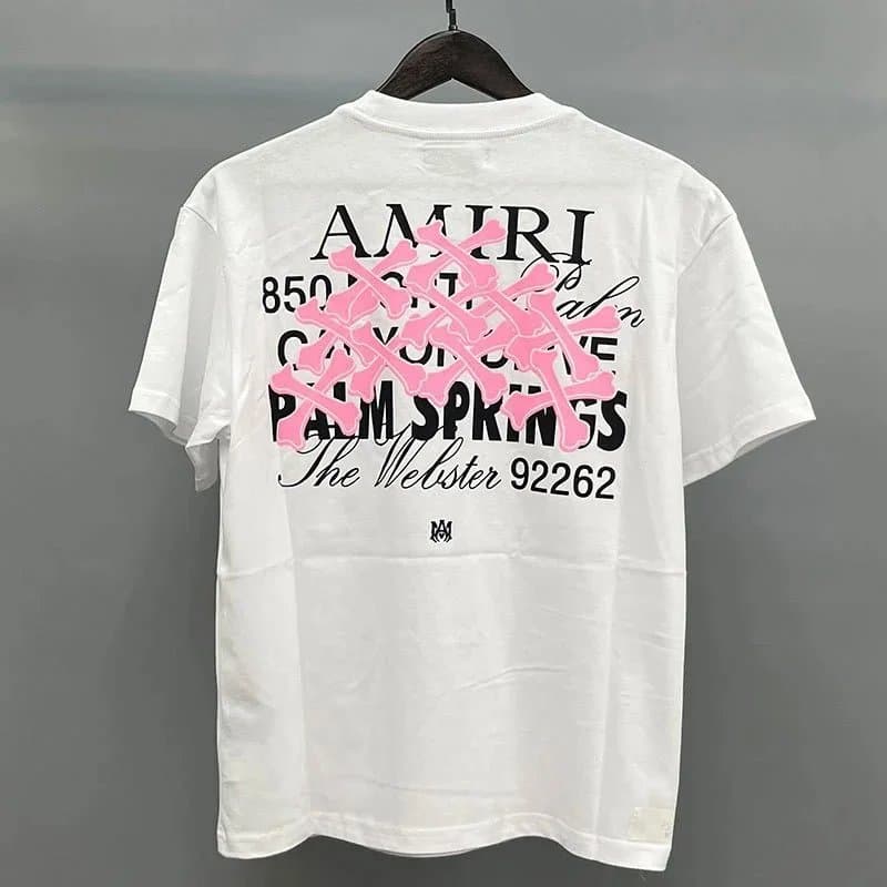 Amiri Graphic Tee Sequined Logo — 白色粉色图案