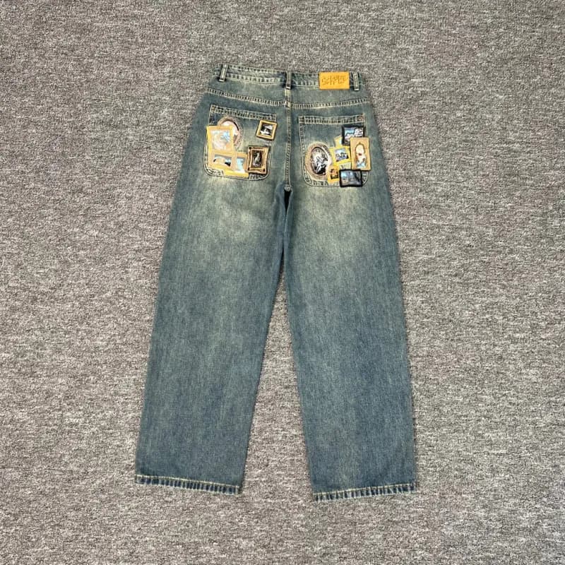 Patchwork Jeans Rear Pocket Appliqué