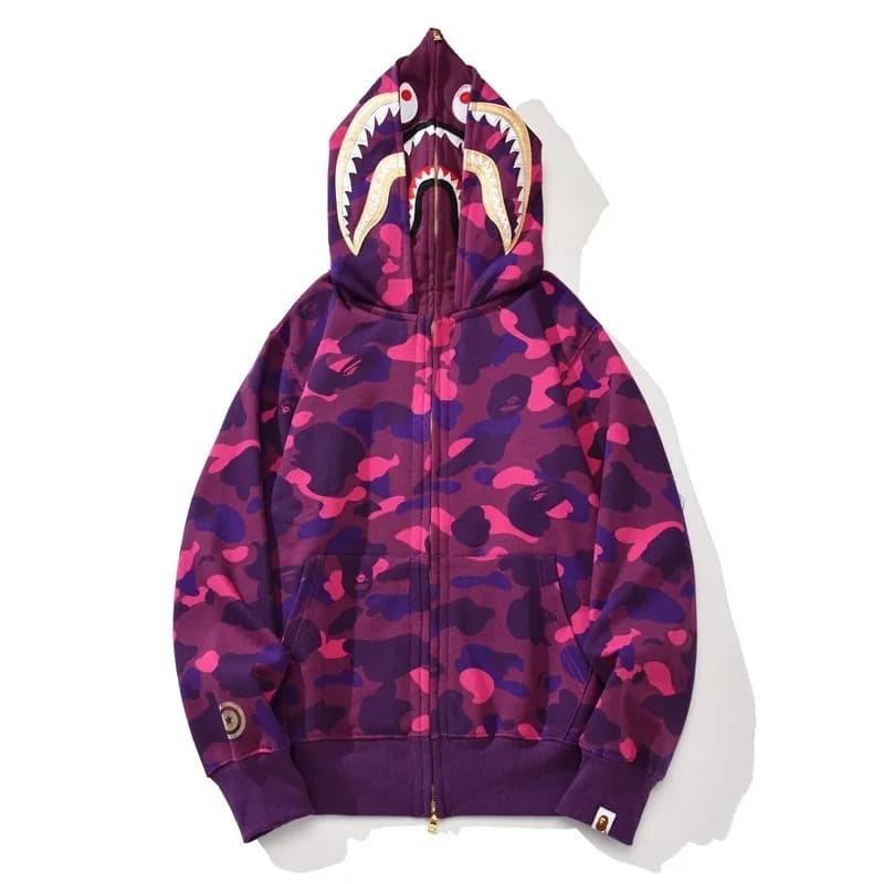 BAPE Shark Hoodie Purple Pink Camo