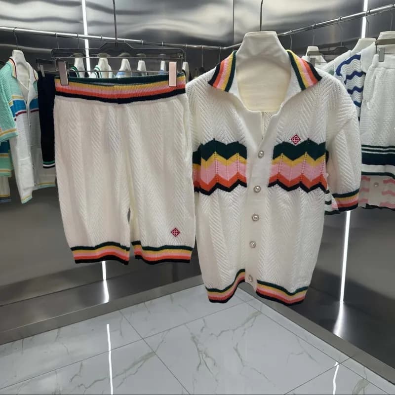 Off-White Knit Polo Dress Multi-Color Zigzag — 185-14
