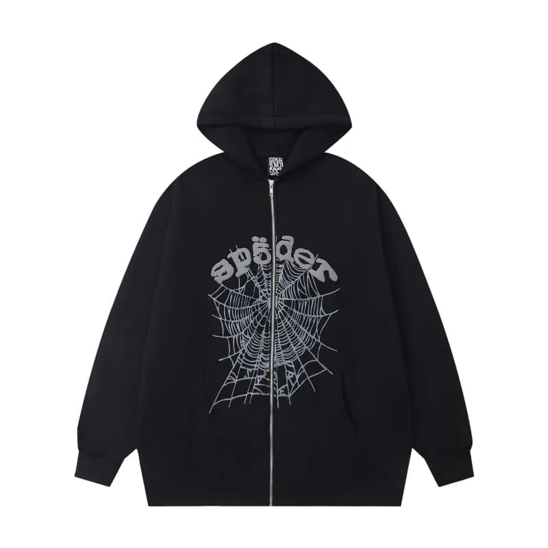 Sp5der Zip-Up Hoodie Spider Web Graphic