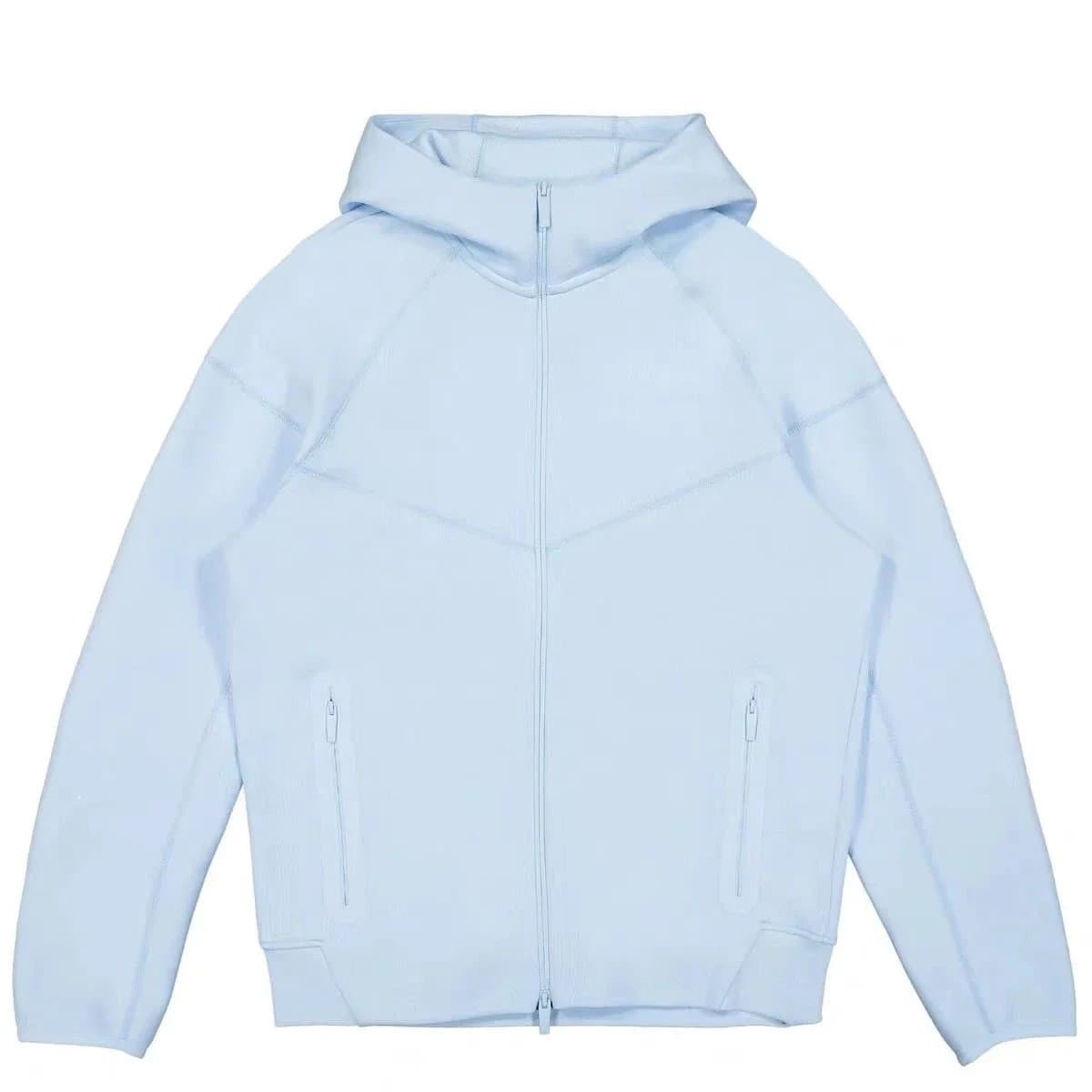 Nike Tech Fleece Hoodie and Joggers Light Grey with Black Zip Accents — 天蓝色上衣