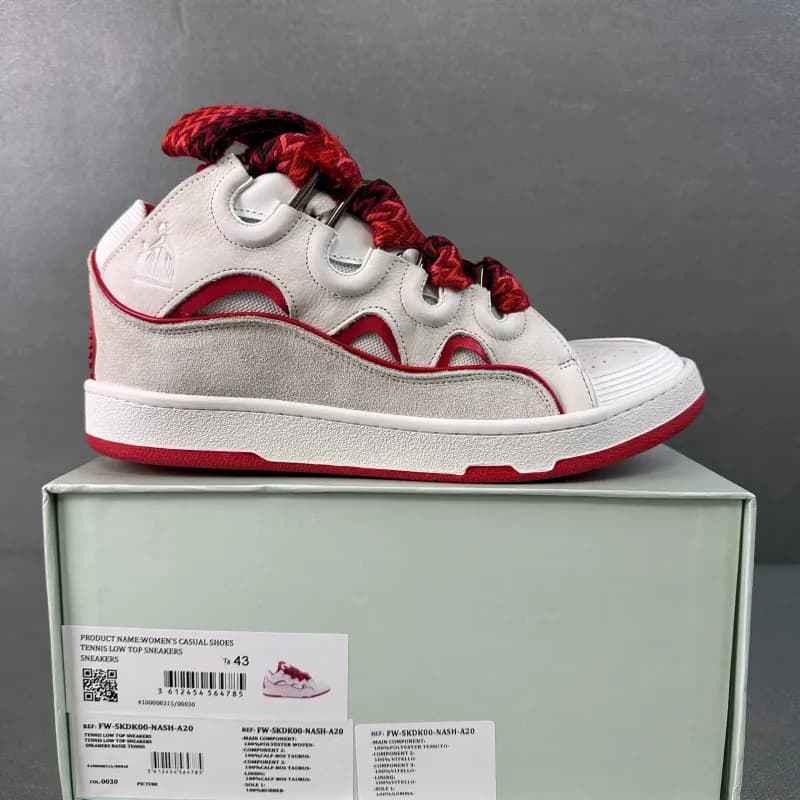 Louis Vuitton Tennis Low Top Sneakers Multicolor Woven Laces — 白红
