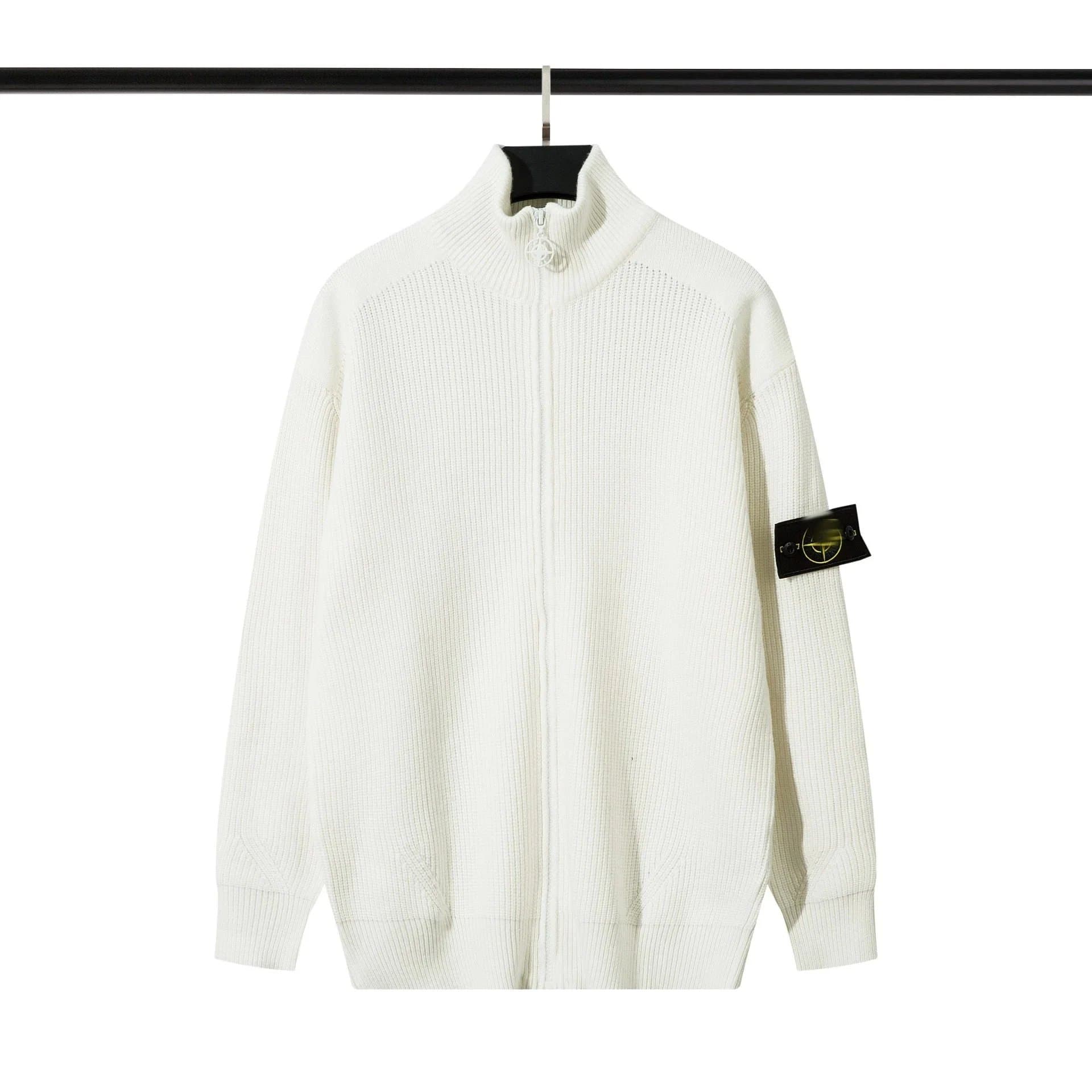 Stone Island Zip-Up Knit Sweater Off-White