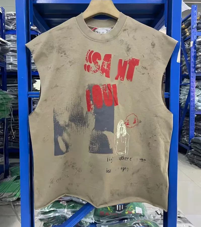 Saint Laurent Sleeveless Graphic Tee Distressed Saint Loulou Print