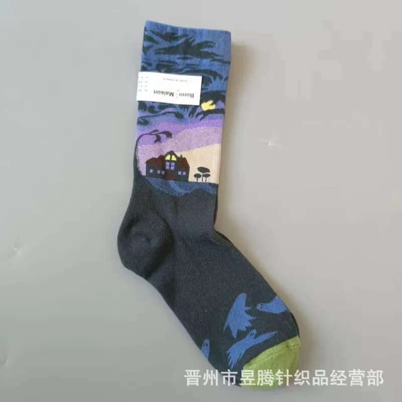 Balenciaga Illustrated Crew Sock Night Scene Print