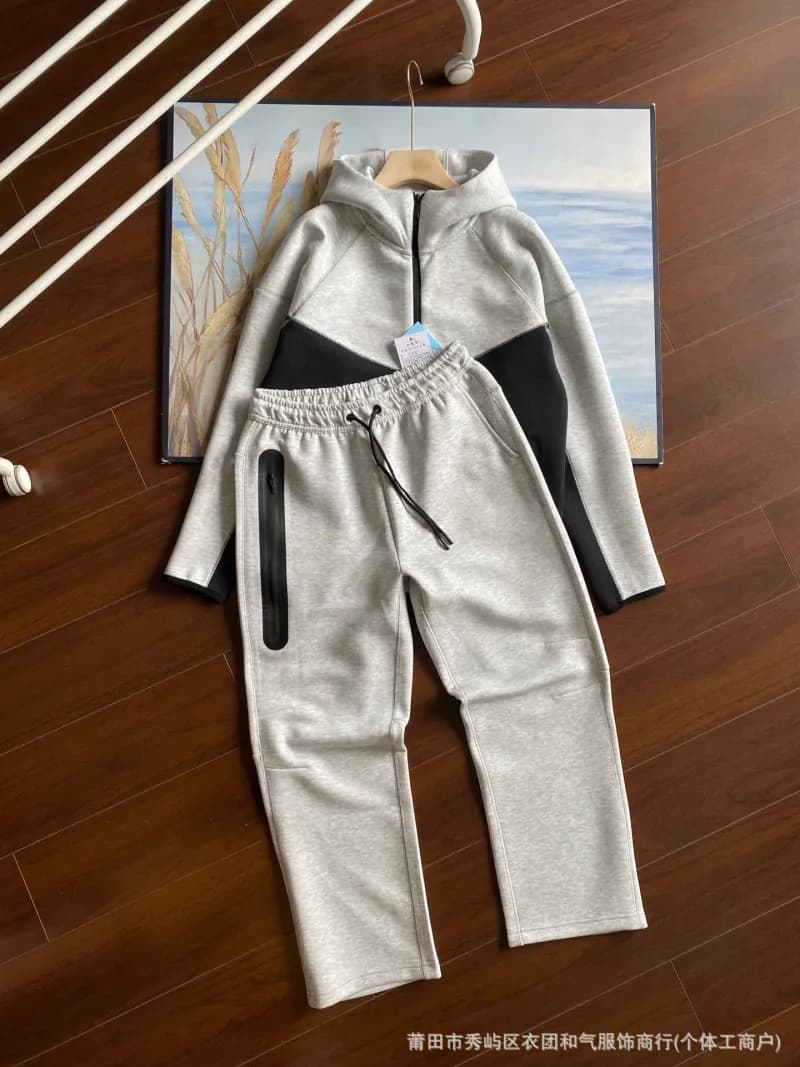 Nike Tech Fleece Hoodie and Joggers Set Heather Grey with Black Panels
