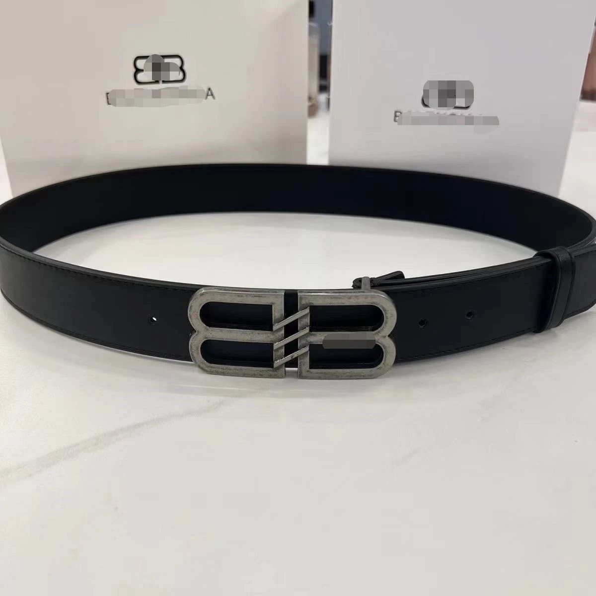 Balenciaga BB Belt Distressed Silver Buckle