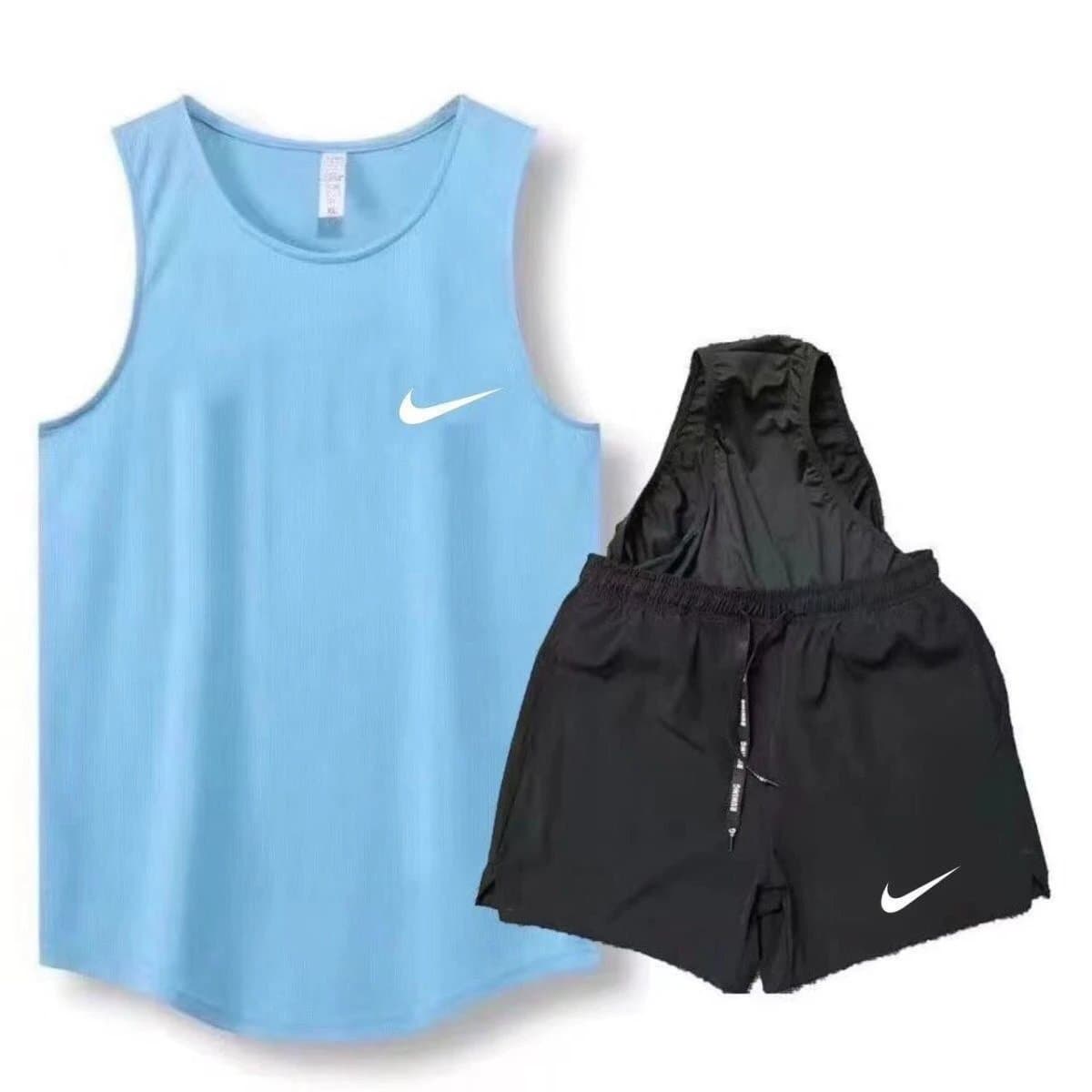 Nike Training Tank and Shorts Set Light Blue and Black